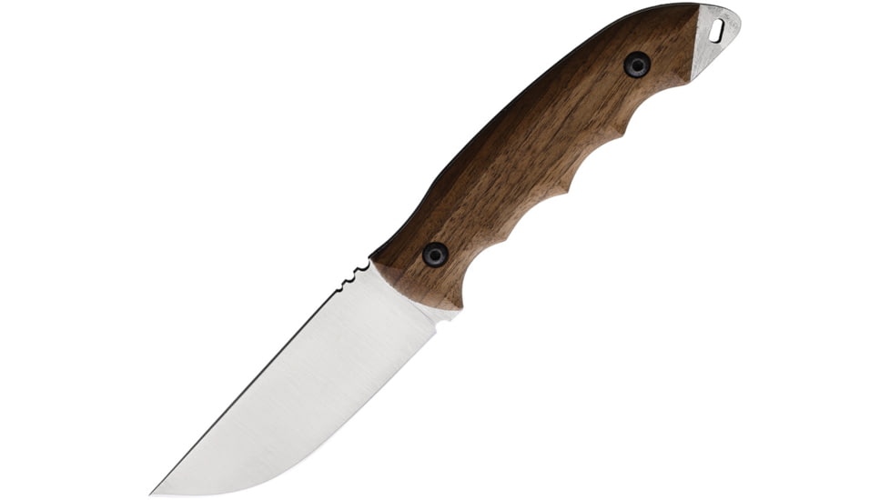 BPS Knives Camping Fixed Blade Knife, 8.75in Overall, 4in, Scandi Grind 1066 Carbon Steel, Satin Blade, Walnut Handle, Leather Sheath, HK4CSH