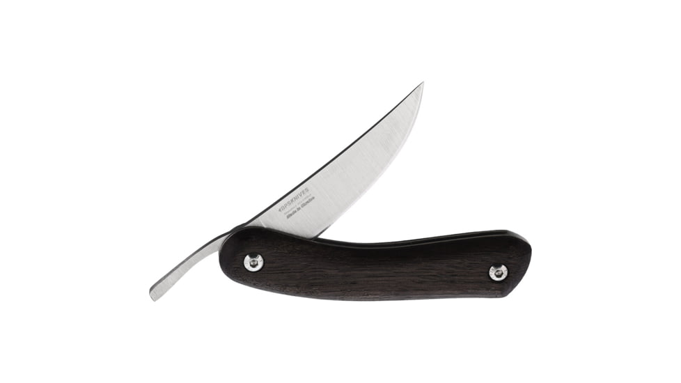 BPS Knives Friction Folding Knife, 5.25in Closed, 3in, 5Cr14MoV, Satin Blade, Black Oiled Oak Handle, Leather Sheath, FRICTION FOLDER