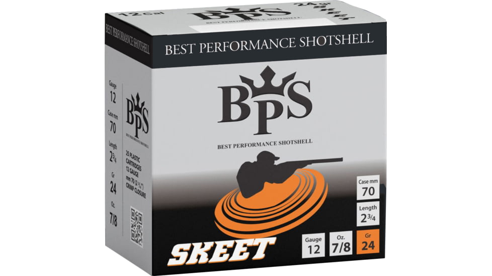 BPS Shotshell 12 Gauge 24 Grain 7/8 oz 2.25in Skeet Centerfire Shotgun Ammo, 25 Rounds, 5010