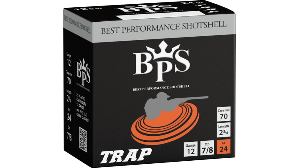 BPS Shotshell 12 Gauge 24 Grain 7/8 oz 2.25in Trap Centerfire Shotgun Ammo, 25 Rounds, 5023