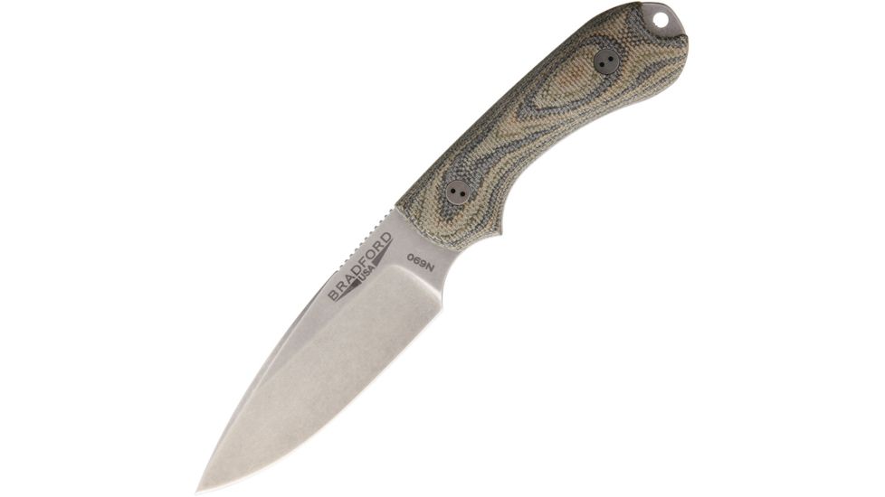 Bradford Knives Guardian 3 3D Fixed Blade Knife, 3.5in, N690 Steel, Standard Edge, Stonewash, Green, Canvas Micarta Handle BRAD3FE109