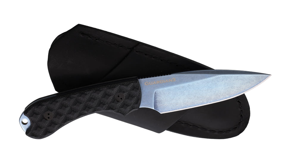 Bradford Knives Guardian 3 Fixed Blade Knife, 6.75in Overall, 3.5in Blue PVD Coated AEB-L Stainless Steel Blade, Black Textured G10 Handle, Black Leather Belt Sheath, 3FE-001P-AEBL