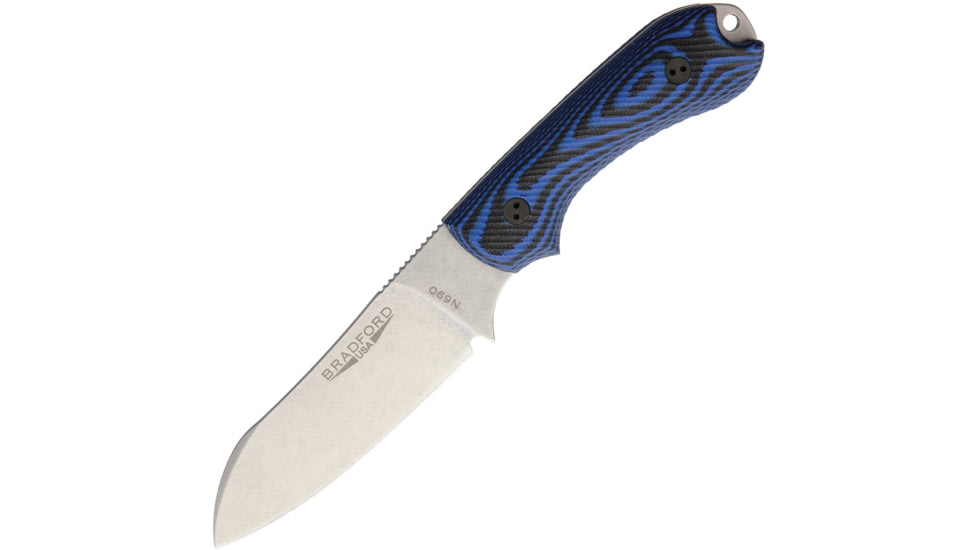 Bradford Knives Guardian 3 Sheepsfoot 3D Folding Knife, 3 stonewash finish Bohler N690 stainless blade, Black and blue G10 handle, 3SF-113-N690