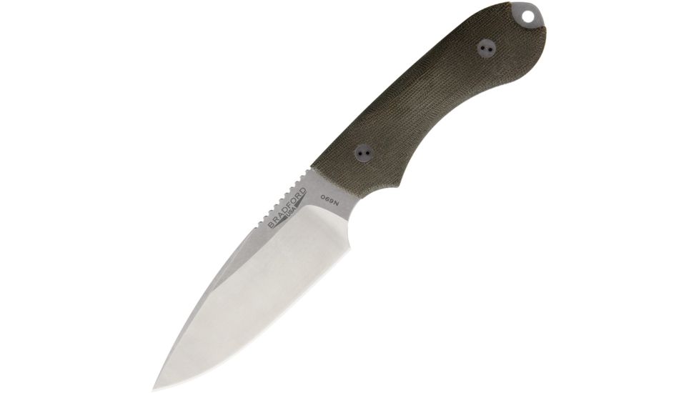 Bradford Knives Guardian 4 3D Fixed Blade Knife, 4.75in, N690 Steel, Standard Edge, Stonewash, Green, Canvas Micarta Handle BRAD4FE102