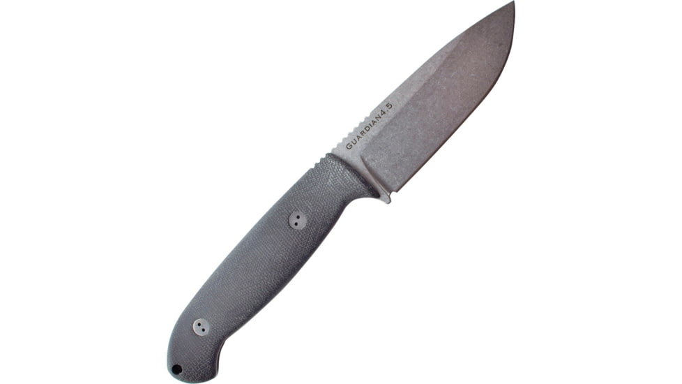 Bradford Knives Guardian 4.5 3D Fixed Blade Knife, 9in Overall, 4in Stonewash Bohler N690 SS Drop Point, Black Canvas Micarta Handle, Sabre Grind Blade, Brown Leather Belt Sheath, Black, 4.5S-101-N690