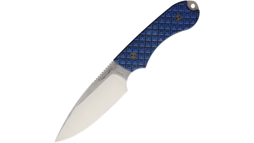 Bradford Knives Guardian 4 Black / Blue Knife, 4.5 stonewash finish Bohler N690 stainless drop p, Textured g10 handle, 4FE-013-N690