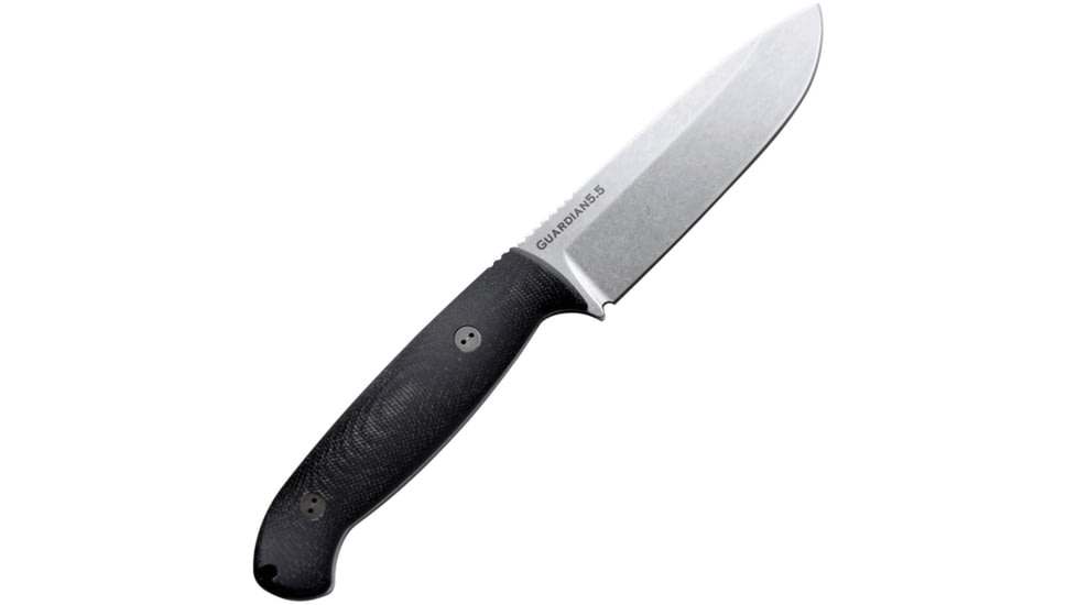 Bradford Knives Guardian 5.5 3D Black Knife, 5 stonewash finish Bohler N690 stainless blade, Black linen micarta handle, 5.5S-101-N690