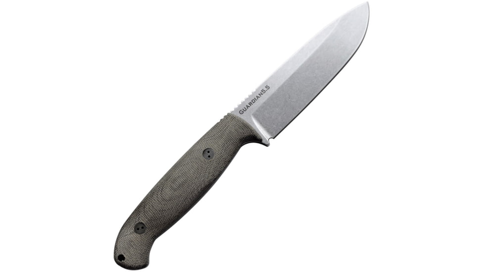 Bradford Knives Guardian 5.5 3D OD Green Knife, 5 stonewash finish Bohler N690 stainless blade, Green linen micarta handle, 5.5S-102-N690
