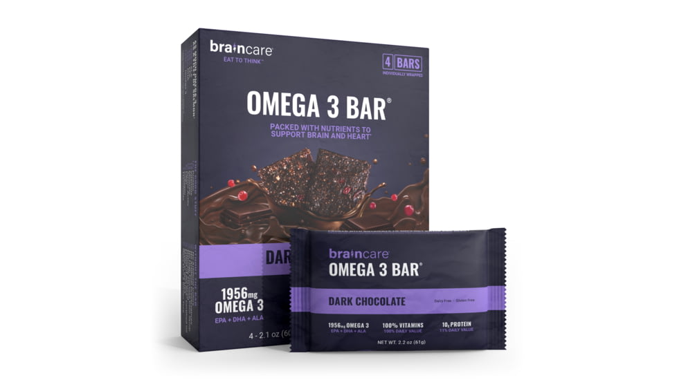 Braincare Omega 3 BarR - Dark Chocolate - Box 4 Count, 8340