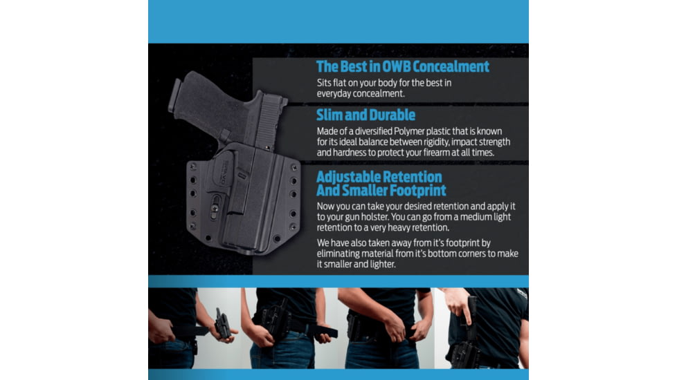 Bravo Concealment OWB BCA 3.0 Holster, Glock 19, 23, 32, 19X, 19 MOS, 45, Gen 3-5, Right Hand, 1.50in Belt Loop, Black, Small, 850007014667