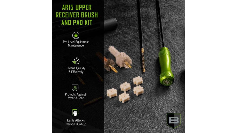 Breakthrough Clean Technologies AR15 Upper Brush Set w/ Chamber Pads, Black / Green, AR15, BT-AR15UBS