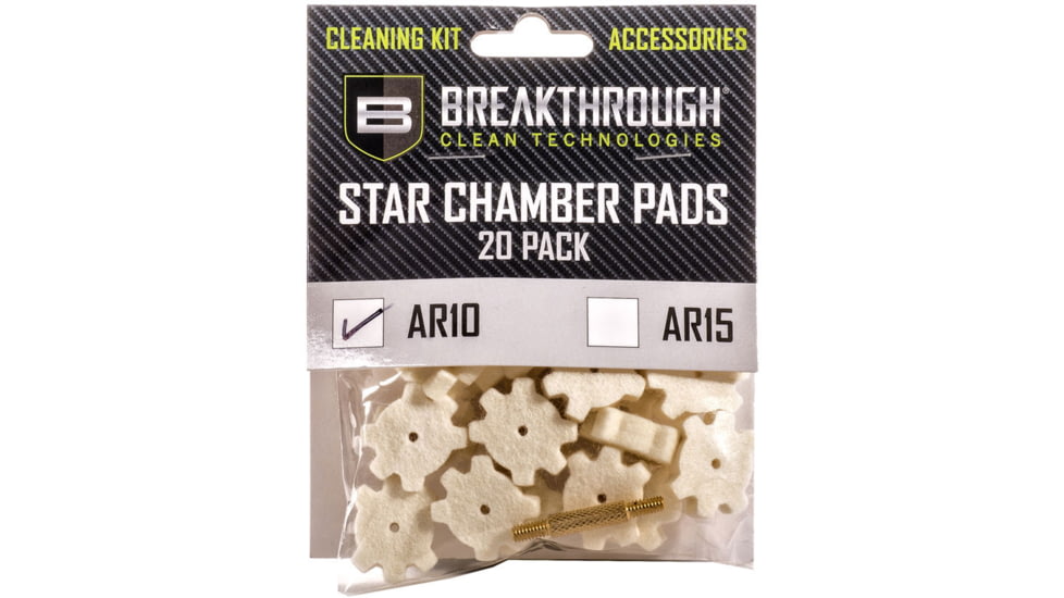 Breakthrough Clean Technologies AR-10 Star Chamber Pad - 20 Pack with 8-32 Thread Male/Male Adapter, BT-AR10SCP-20PK