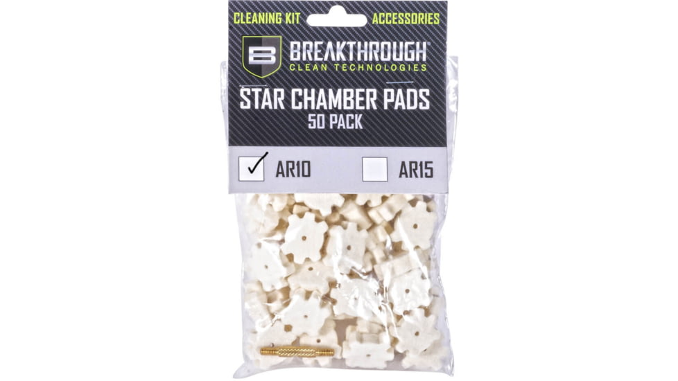 Breakthrough Clean Technologies AR-10 Star Chamber Pad - 50 Pack with 8-32 Thread Male/Male Adapter, BT-AR10SCP-50PK