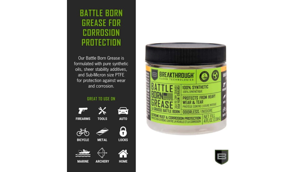 Breakthrough Clean Technologies Battle Born Grease fortified with PTFE, 4 Ounce, BTG-4OZ