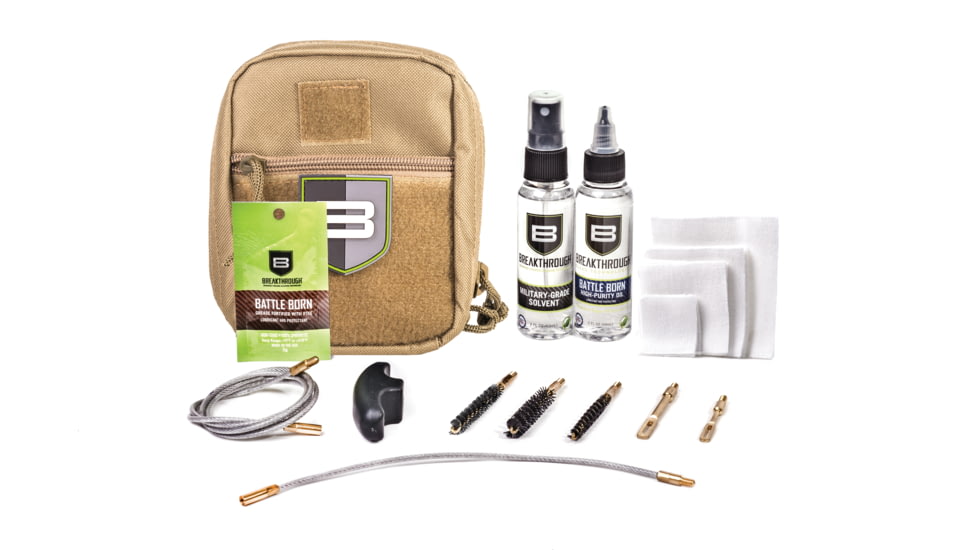 Breakthrough Clean Technologies Nylon Pouch with Molle - Cable Pull Through Cleaning Kit, Desert, .223 Caliber / .30 Caliber / 9mm, BT-QWIC-MIL-DST