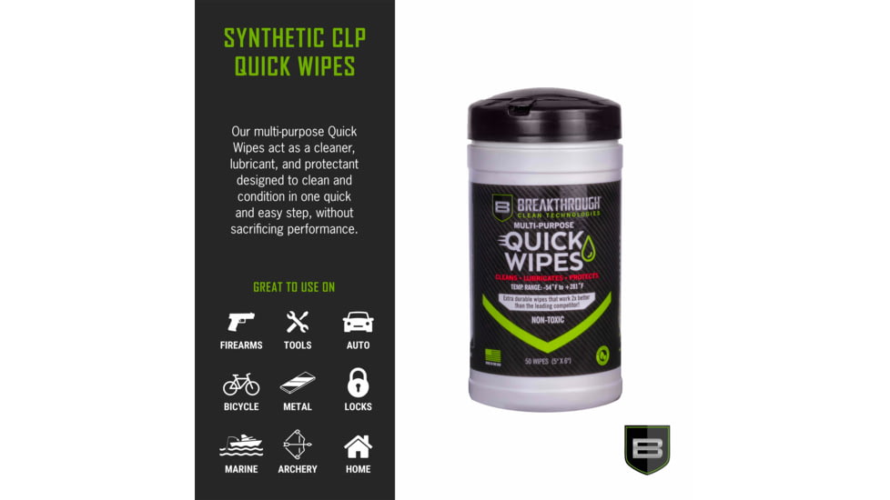 Breakthrough Clean Technologies Synthetic CLP Quick Wipes - 50 Count Canister - 5in x 6in Wipes, 50 Count, BT-CLP-QW-50