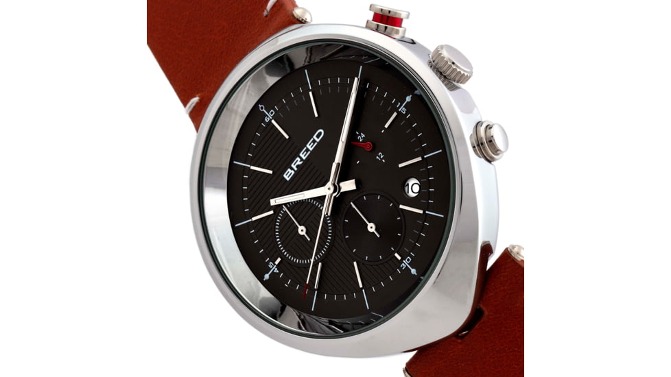 Breed Chronograph Leather-Band Watch w/Date, Brown/Silver, BRD8607, Brown/Silver, One Size, BRD8607