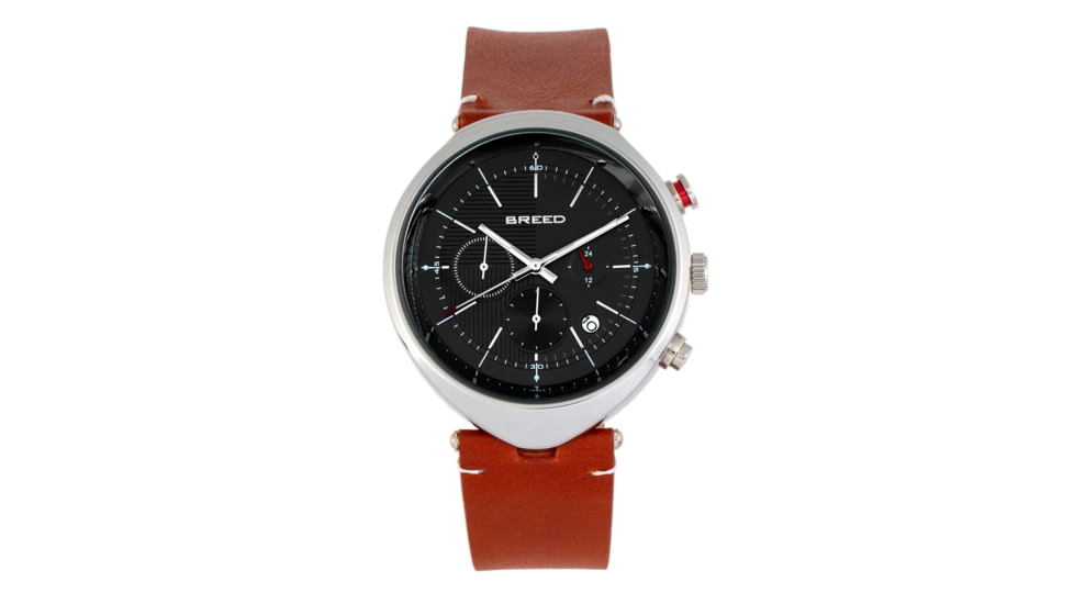 Breed Chronograph Leather-Band Watch w/Date, Brown/Silver, BRD8607, Brown/Silver, One Size, BRD8607