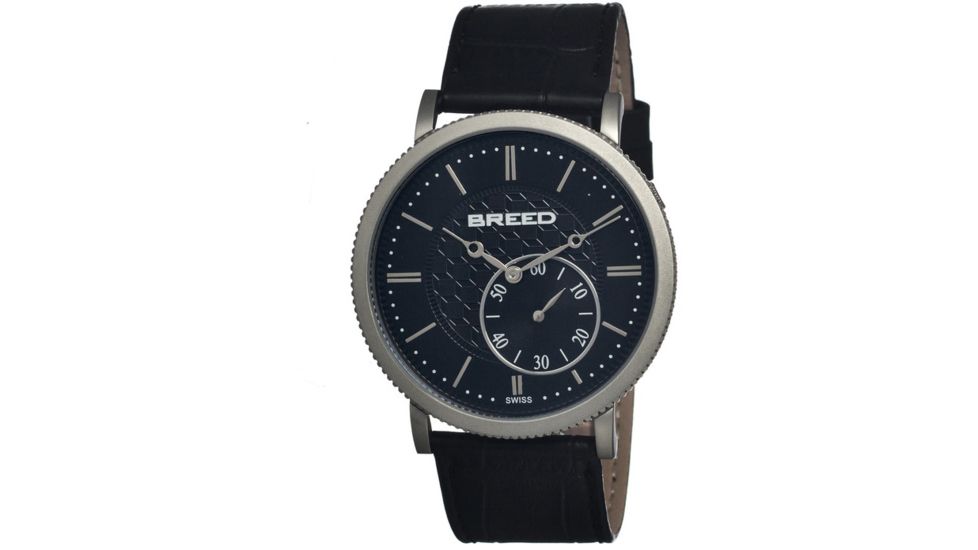 Breed Maxwell Mens Watch, Black Leather Band, Grey Bezel, Black Analog Dial, Silver Hand BRD4102
