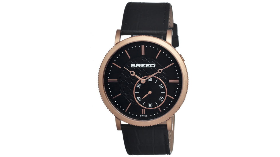 Breed Maxwell Mens Watch, Black Leather Band, Rose Gold Bezel, Black Analog Dial, Rose Gold Hand BRD4106