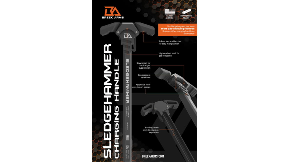 Breek Arms Sledgehammer AR-10 Ambidextrous Charging Handle, Black, BRK6010