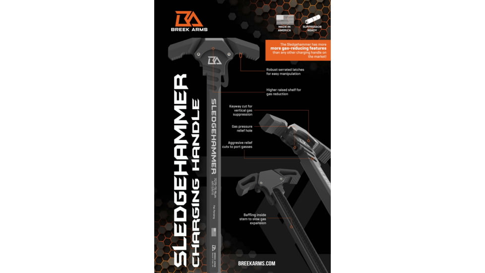 Breek Arms Sledgehammer AR-15 Ambidextrous Charging Handle, Black, BRK6015