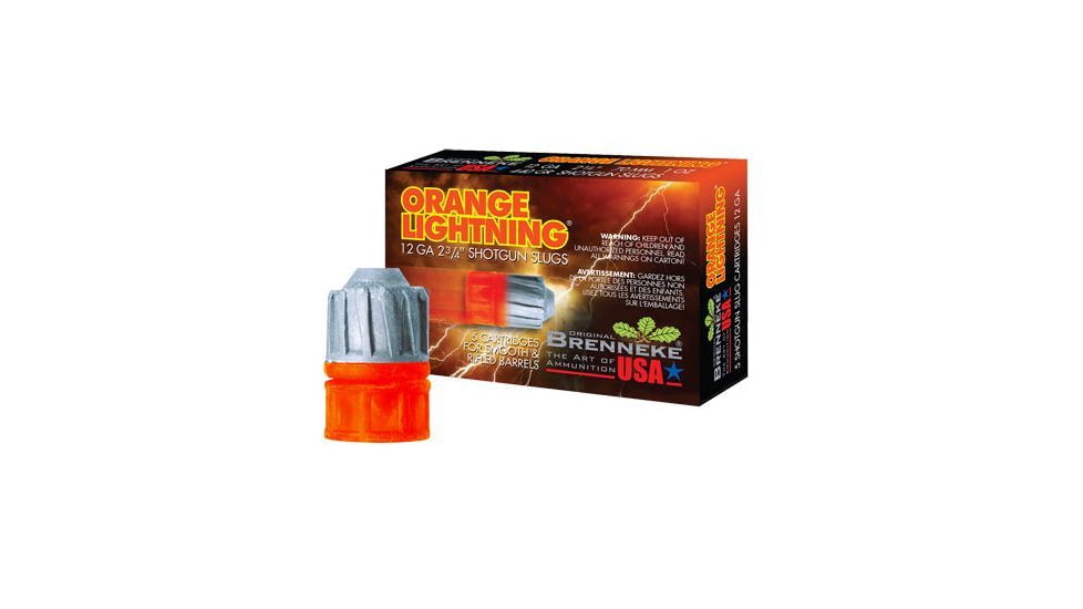 Brenneke Orange Lightning 125th Anniversary 12 Gauge 440 Grain 2.75in Shotgun Slug Ammo, 5 Rounds, SL-122OL