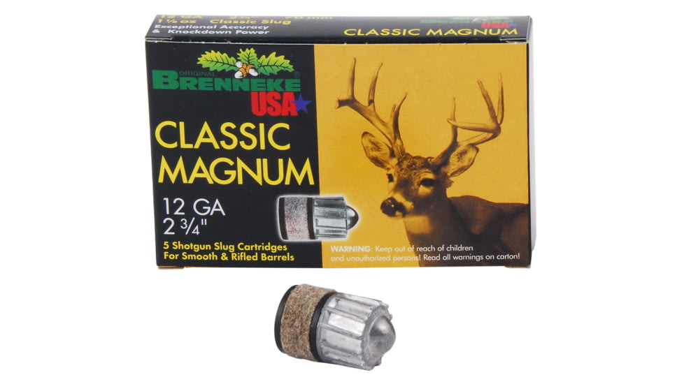 Brenneke Classic Magnum 12 Gauge 1 1/8 oz 2 3/4in Centerfire Shotgun Ammo, 5 Rounds, SL122CLM