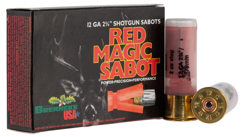 Brenneke Red Magic Sabot 12 Gauge 1 oz 2.75in Sabot Centerfire Shotgun Slug Ammo, 5 Rounds, Sl122Rms