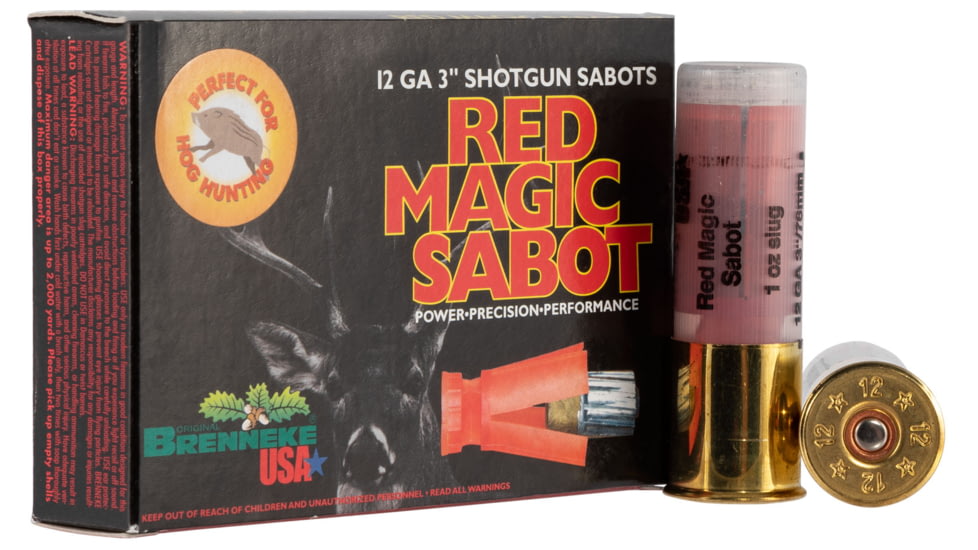 Brenneke Red Magic Sabot 12 Gauge 1 oz 3in Sabot Centerfire Shotgun Slug Ammo, 5 Rounds, Sl123Rms