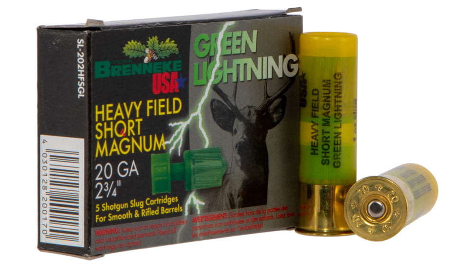 Brenneke Green Lightning 20 Gauge 1 oz 2.75in Centerfire Shotgun Slug Ammo, 5 Rounds, Sl202Hfsgl