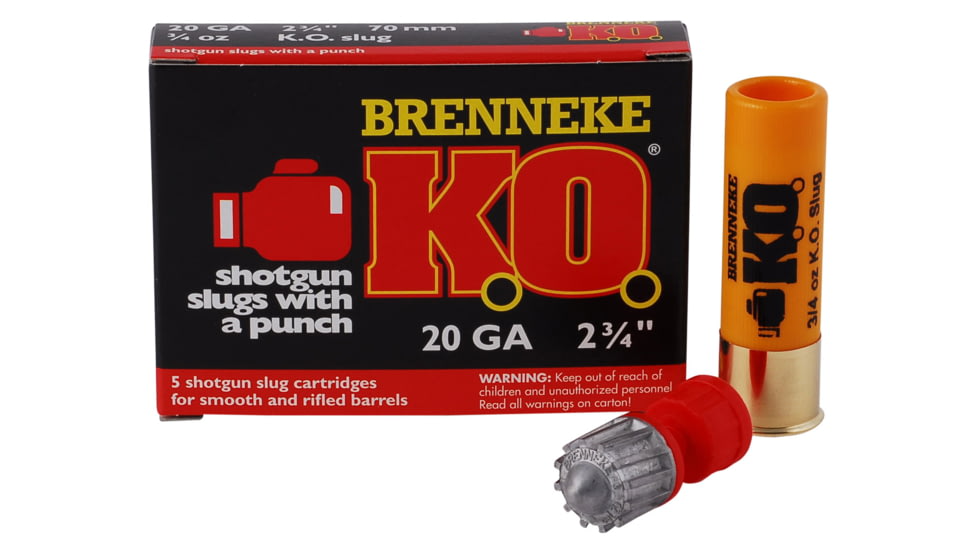 Brenneke K.O. 20 Gauge 3/4 oz 2 3/4in Centerfire Shotgun Ammo, 5 Rounds, SL202KO
