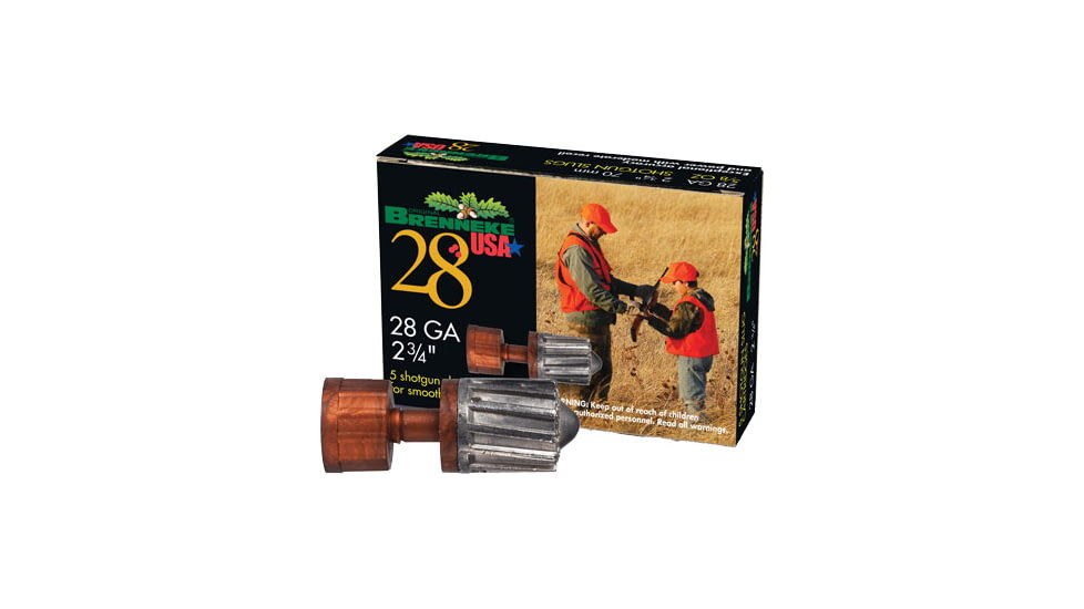 Brenneke 28 Gauge 5/8 oz 2.75in Centerfire Shotgun Slug Ammo, 5 Rounds, Sl282Br
