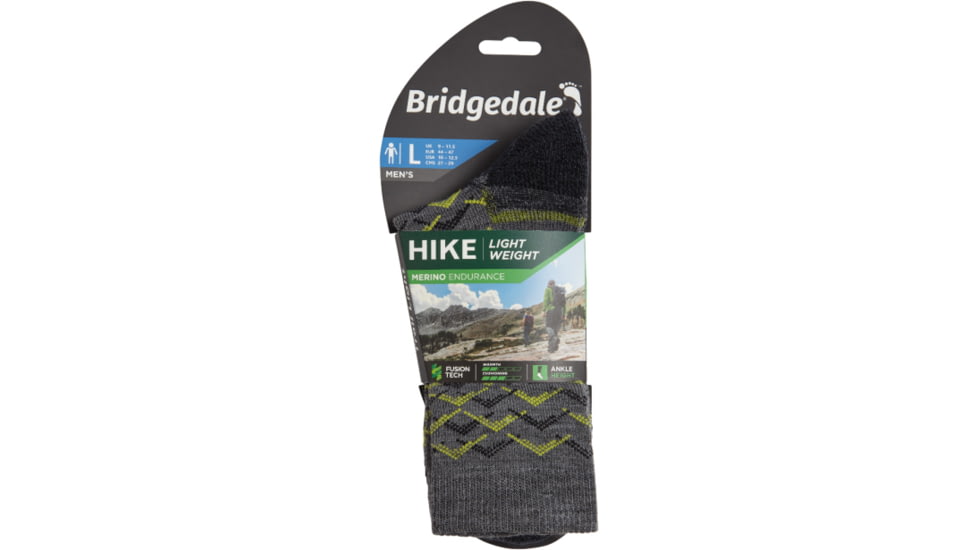 Bridgedale Hike Lightweight Merino Endurance Socks - Mens, Grey/Lime, Extra Large, 710096-118-XL