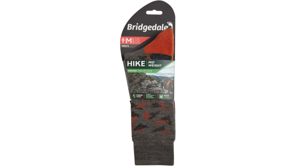 Bridgedale Hike Midweight Merino Endurance Boot Pattern Socks - Mens, Brown/Orange, Medium, 710092-117-M