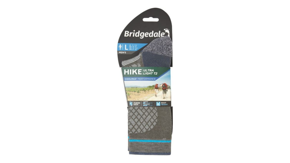 Bridgedale Hike Ultralight Coolmax Performance Boot Socks - Mens, Grey/Dark Grey, Medium, 710134-013-M