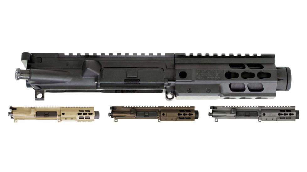 Brigade Manufacturing AR Complete 5.5 inch 9mm Upper Receiver Forged No Handle w/ Mini Can, Black, Flat Dark Earth, Midnight Bronze, Tungsten