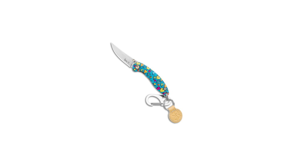 Brighten Blades Brighten Blades LOVE Keychain Frame Lock Knife Heart Aluminum 1.7" Satin, Blue/Pink/Yellow, Stainless Steel, adult, BHQ-138656