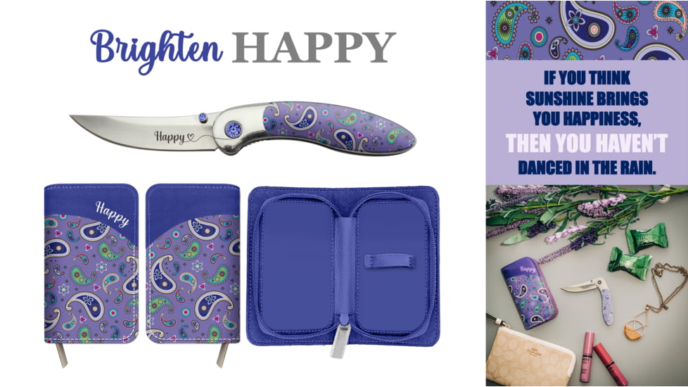 Brighten Blades Happy Folding Knife w/ Case, 2.56in, 8Cr13MoV Stainless Steel, Clip Point, Multi, BB-102