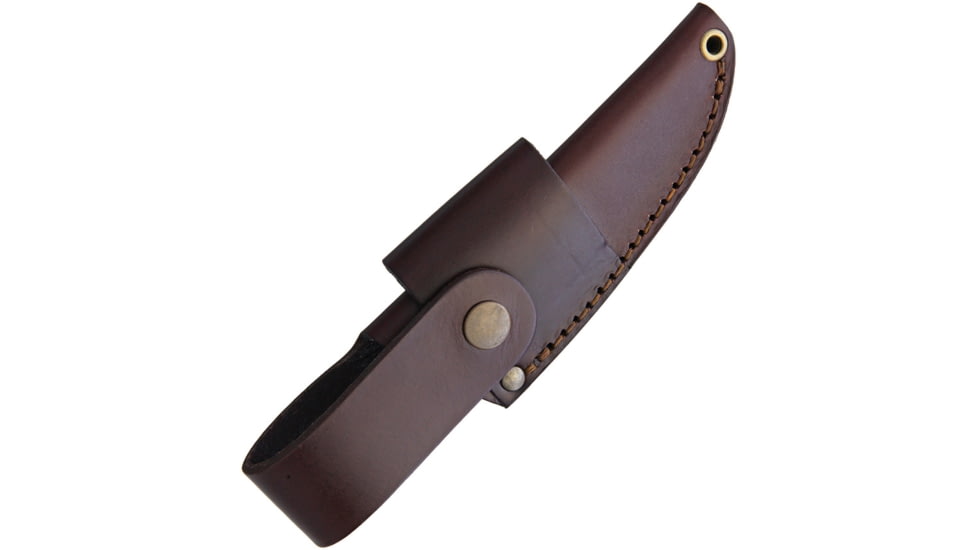 Brisa Bobtail 80 Birch Fixed Blade Knife, 6.75in Overall, 3in Satin 12C27 Sandvik SS Drop Point, Curly Birch Handle, Scandi Grind Blade, Leather And Reindeer Antler Lanyard, Brown Leather Belt Sheath, 9950