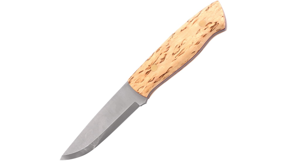 Brisa Trapper 95 Fixed Blade Birch Knife, 3.75 satin finish Elmax steel Scandi grind blade, Curly Birch handle, 070-2033-1558