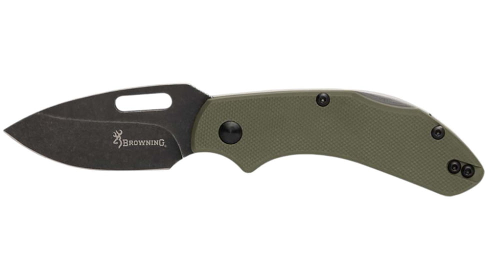 Browning Small Hidden Hollow Folding Knife, 2.25in, D2 Steel Drop Point Blade, Green G10 Handle, 3220504