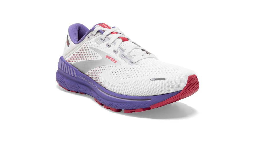 Brooks Adrenaline GTS 22 Running Shoes - Womens, Medium, White/Coral/Purple, 10.0, 1203531B105.100