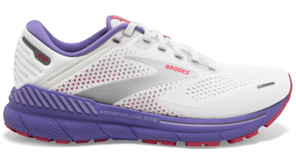 Brooks Adrenaline GTS 22 Running Shoes - Womens, Medium, White/Coral/Purple, 10.0, 1203531B105.100