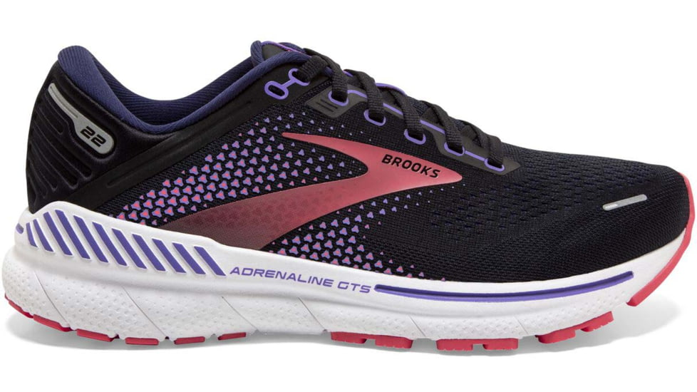 Brooks Adrenaline GTS 22 Running Shoes - Womens, Medium, Black/Purple/Coral, 5.0, 1203531B080.050