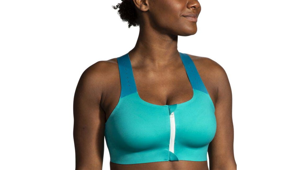 Brooks Dare Zip Run Bra 2.0 - Womens, Nile Green/Lagoon/Light Mint, 34DE, 350083369.034DE
