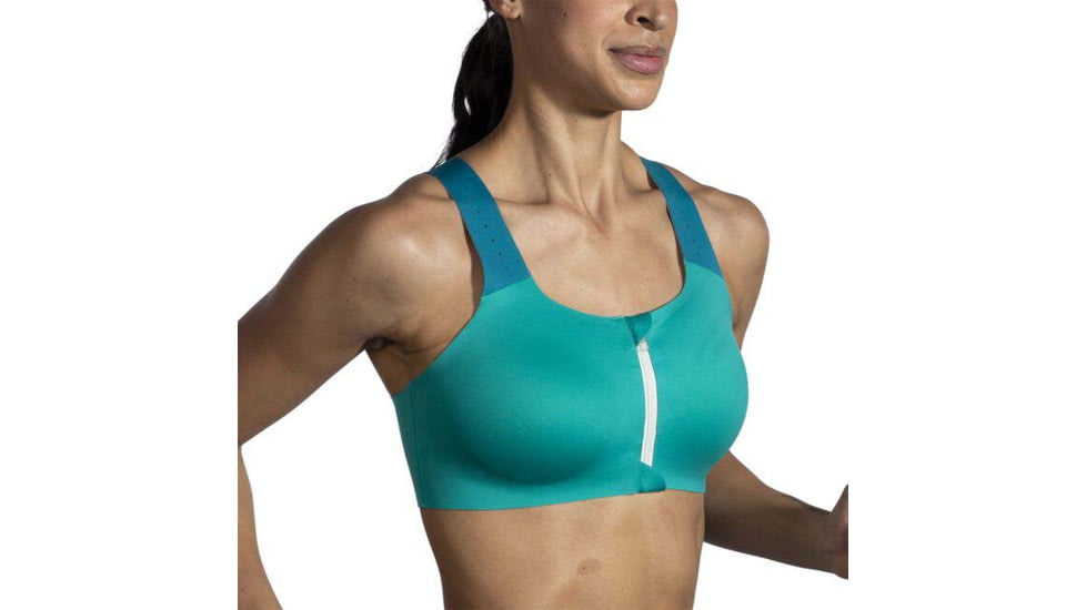 Brooks Dare Zip Run Bra 2.0 - Womens, Nile Green/Lagoon/Light Mint, 34DE, 350083369.034DE