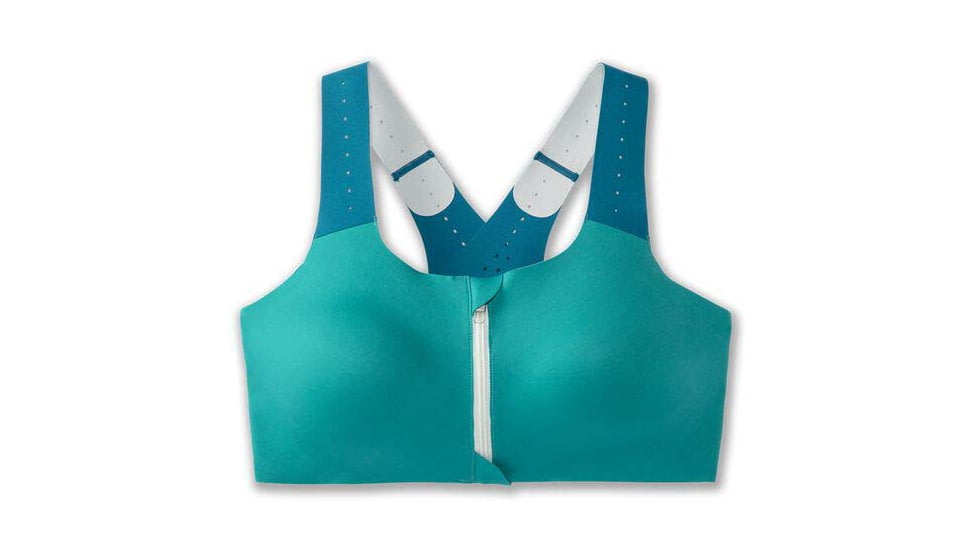 Brooks Dare Zip Run Bra 2.0 - Womens, Nile Green/Lagoon/Light Mint, 34DE, 350083369.034DE