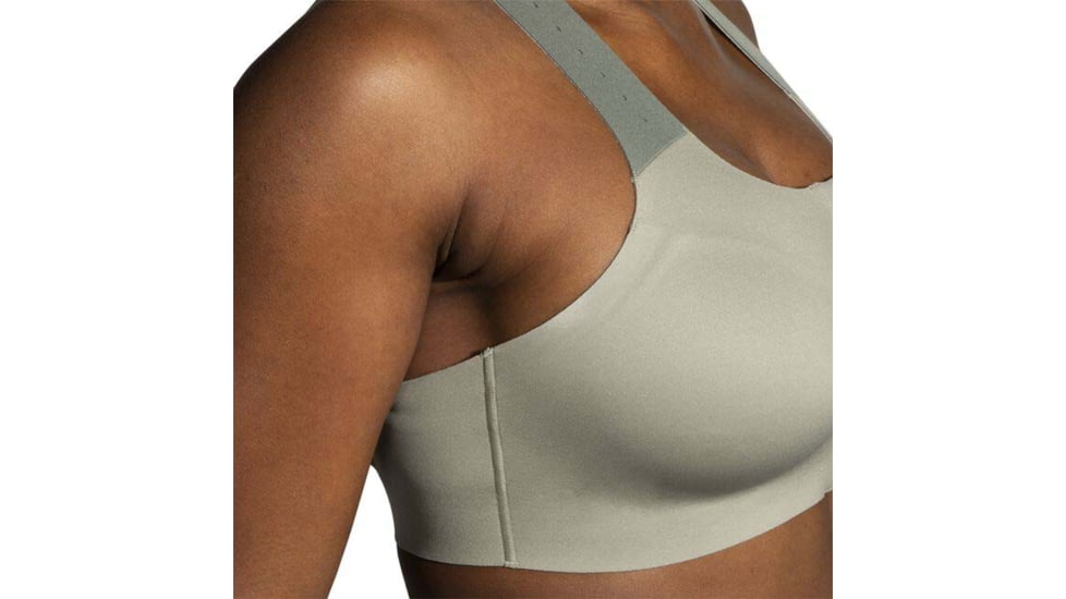 Brooks Dare Zip Run Bra 2.0 - Womens, Pebble/Dark Pebble/Cool Mint, 36DE, 350083326.036DE