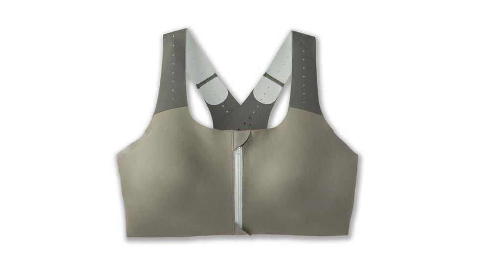 Brooks Dare Zip Run Bra 2.0 - Womens, Pebble/Dark Pebble/Cool Mint, 36DE, 350083326.036DE